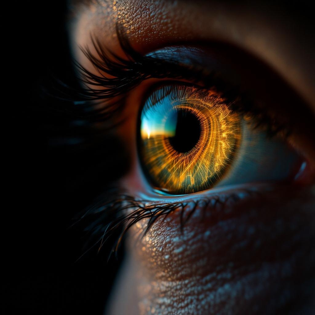 Ojo con vista aérea de la pista de Camarero reflejada en el iris