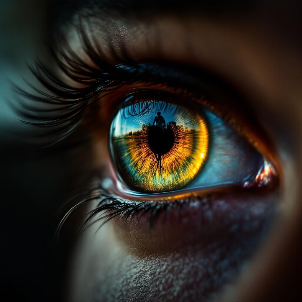 Ojo con un jockey en silks reflejado